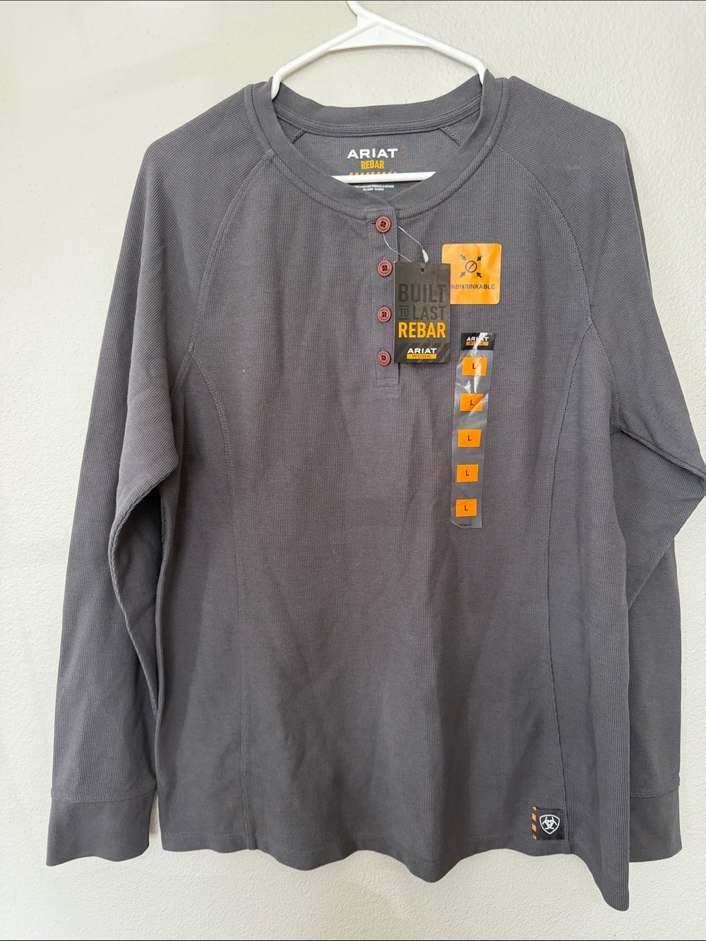 Ariat Charcoal Long-Sleeve Rebar Unshrinkable Women’s Workwear Large New!